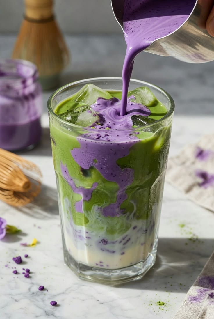 Ube matcha latte made with ube